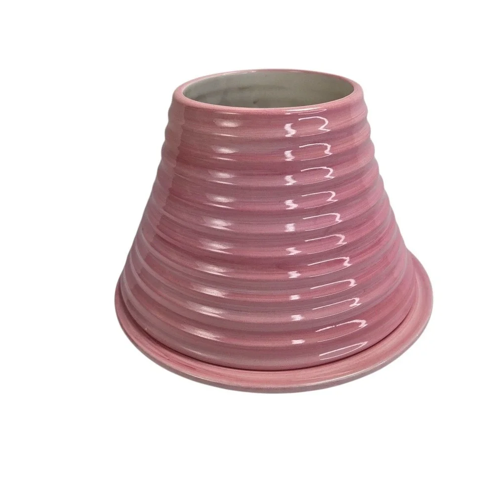 Yankee Candle Jar Topper Large Shade Plate Set Pink Solid Color Ribbed READ